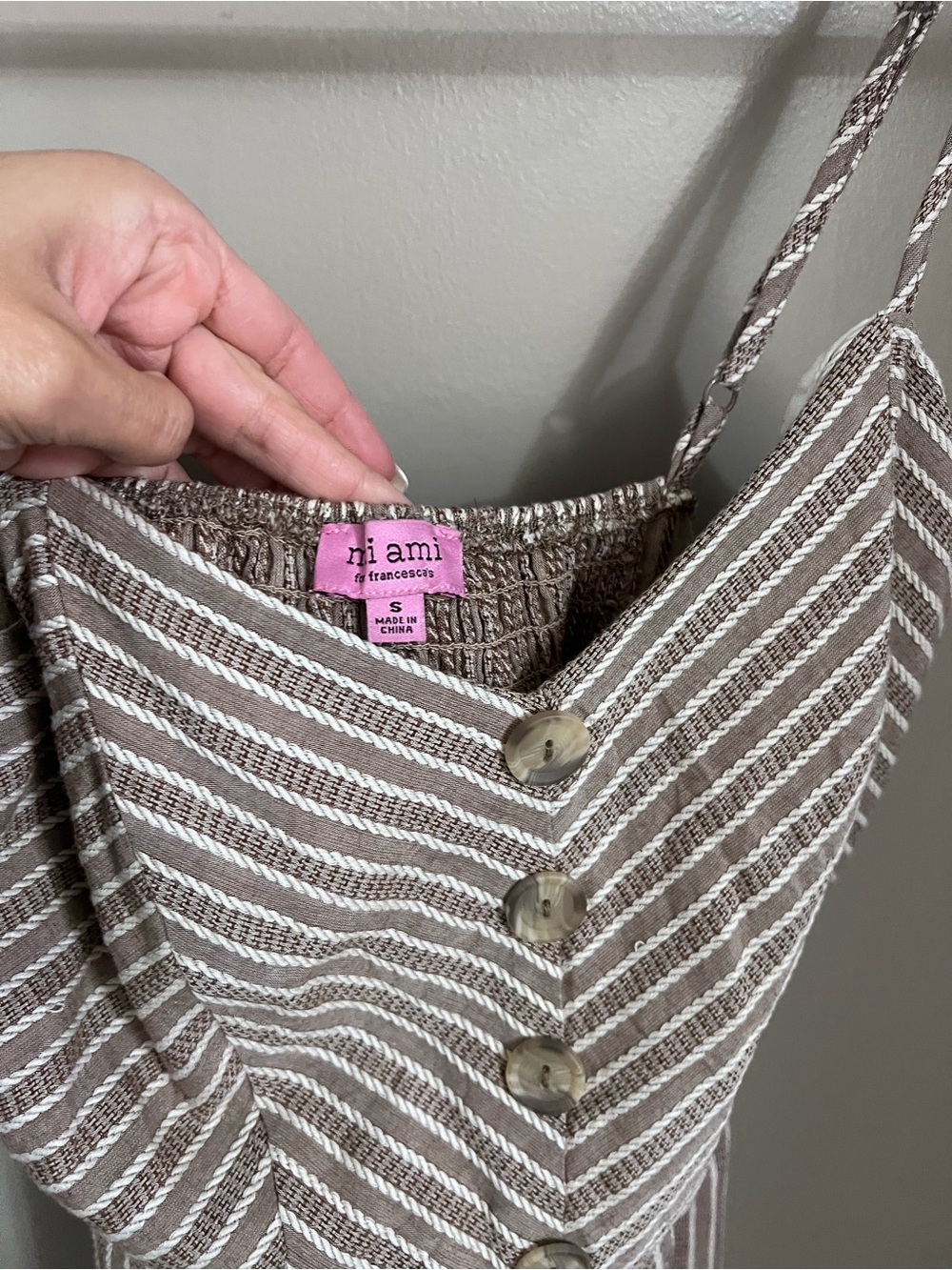 ni amí Striped Button-Front Tank Dress in Taupe & White